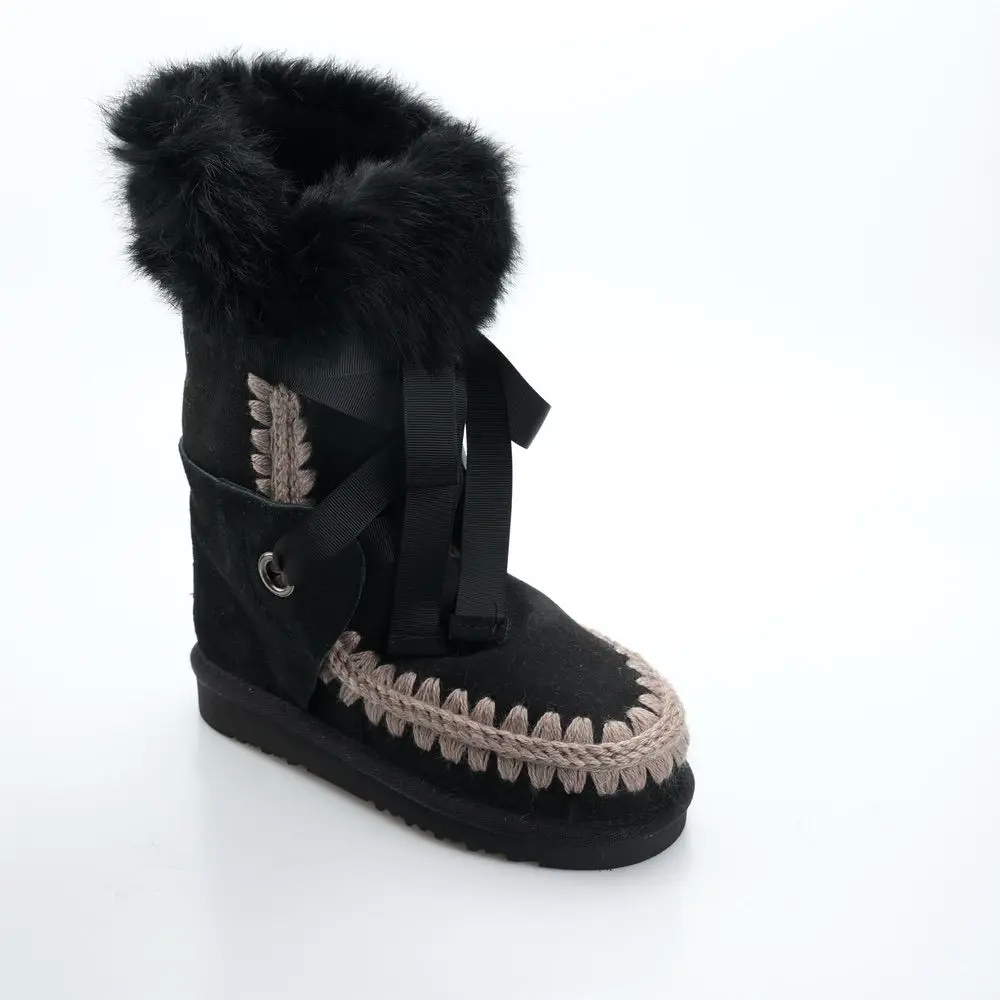 MOU Botas de nieve integradas de piel de oveja, botines clásicos con cinta  de tubo medio|Botas de nieve| - AliExpress