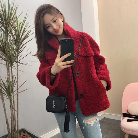

Woman Short Lamb Fur Jacket Wool Thick Coat Fashion Harajuku Jacket Female Korean Loose Spring Autumn New Bf Student Jacket