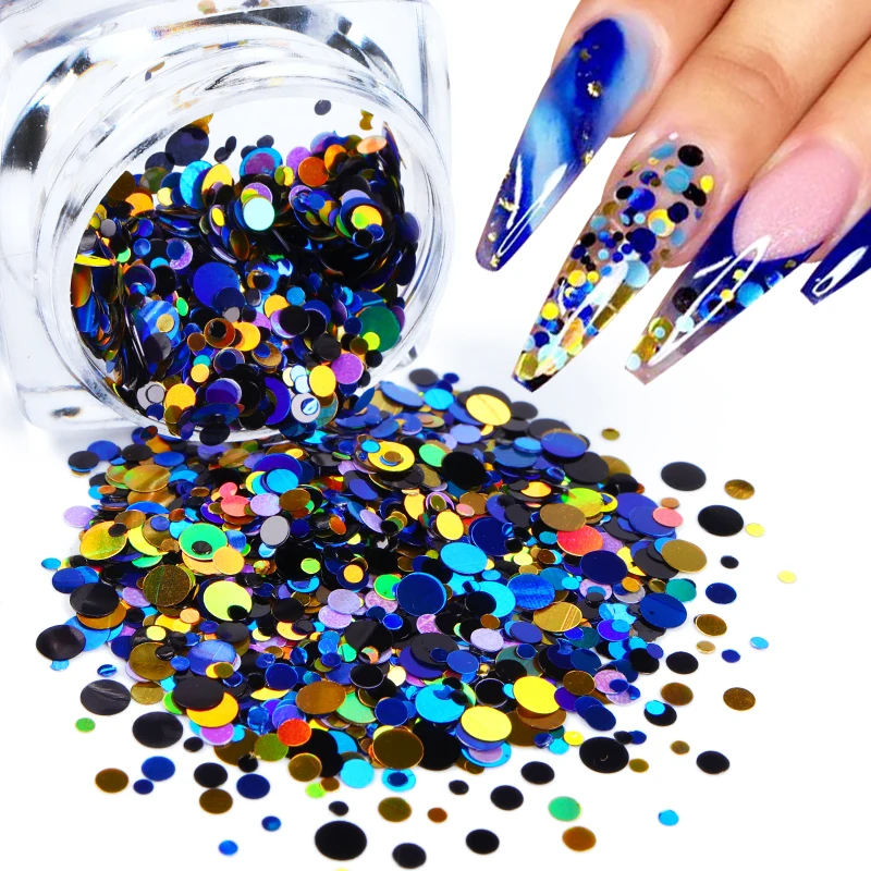 Nail Glitter Holographic Circle Sequins Laser Round Nail Art Glitter Flakes 3d Diy Colorful