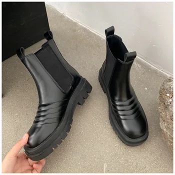 

New Brand Women Ankle Boot Round Toe Slip On High Quality Short Boots Motorcycle Boots Flat Casual Autumn British Shoe