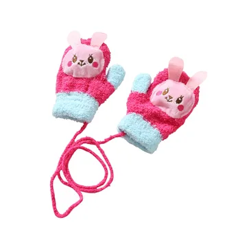 

Winter Children's Cartoon Bear Gloves Wool Warm Thickening Gril Boy Cashmere Hanging Neck Chain Finger Cute Gloves W4