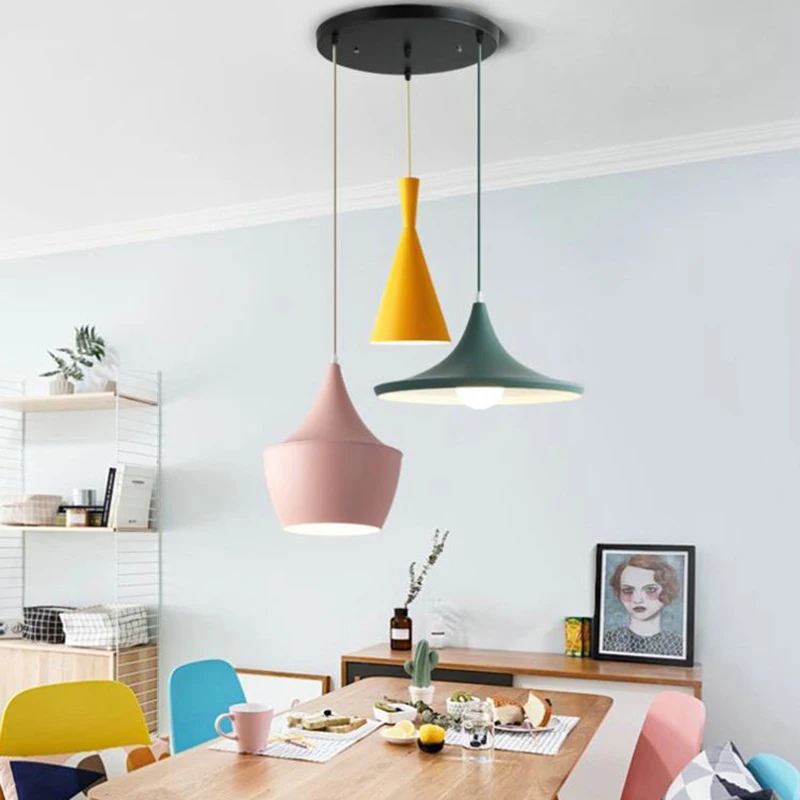 

Nordic Colorful Pendant Light Aluminium Sconces E27 Hanging Suspension Lamp LED Home Interior Dining Table Bedroom Lighting