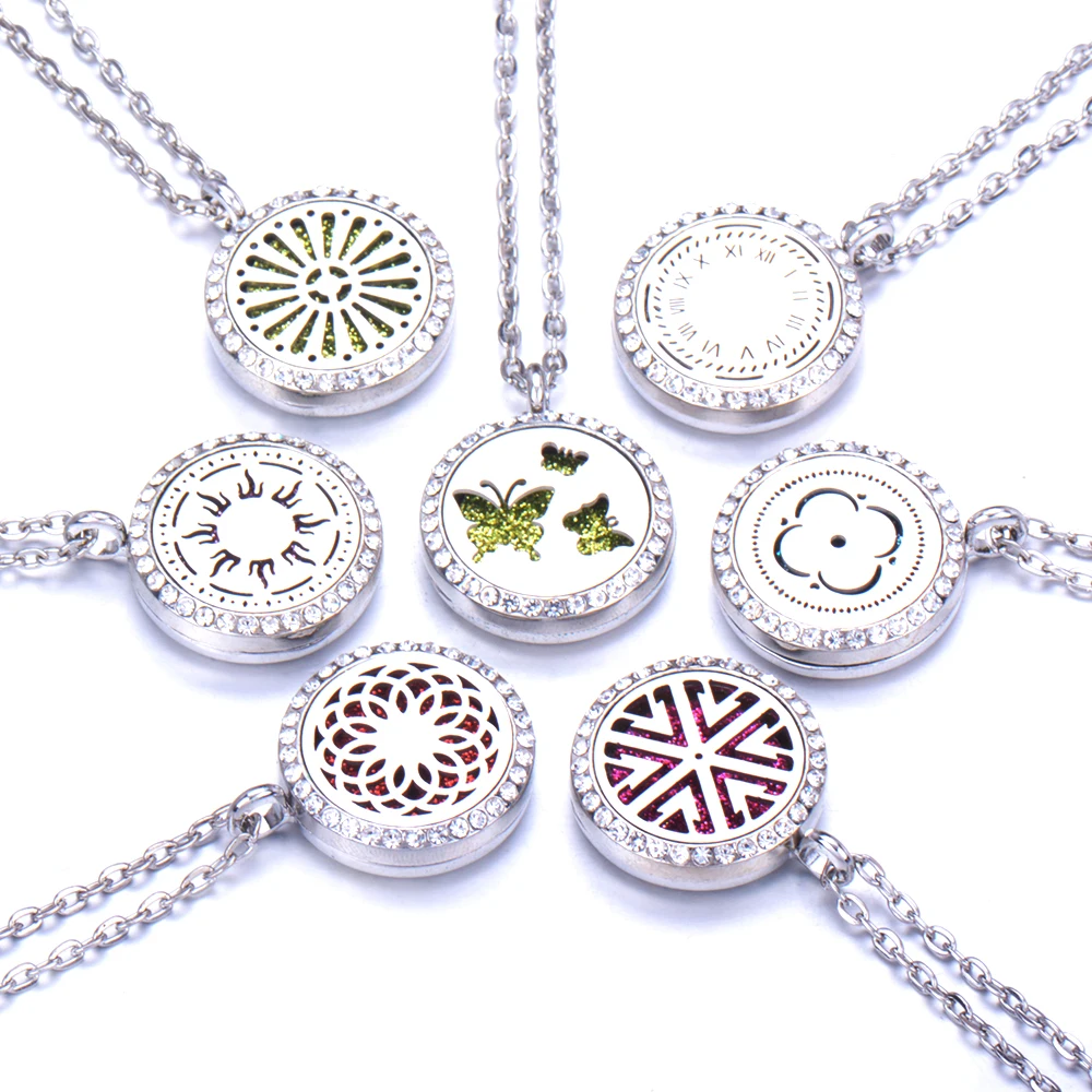 

10Pcs/Lot Stainless Steel Aromatherapy Essential Oil Diffuser Snake Chain Perfume Locket Pendant Round Aroma Necklace Magnetic