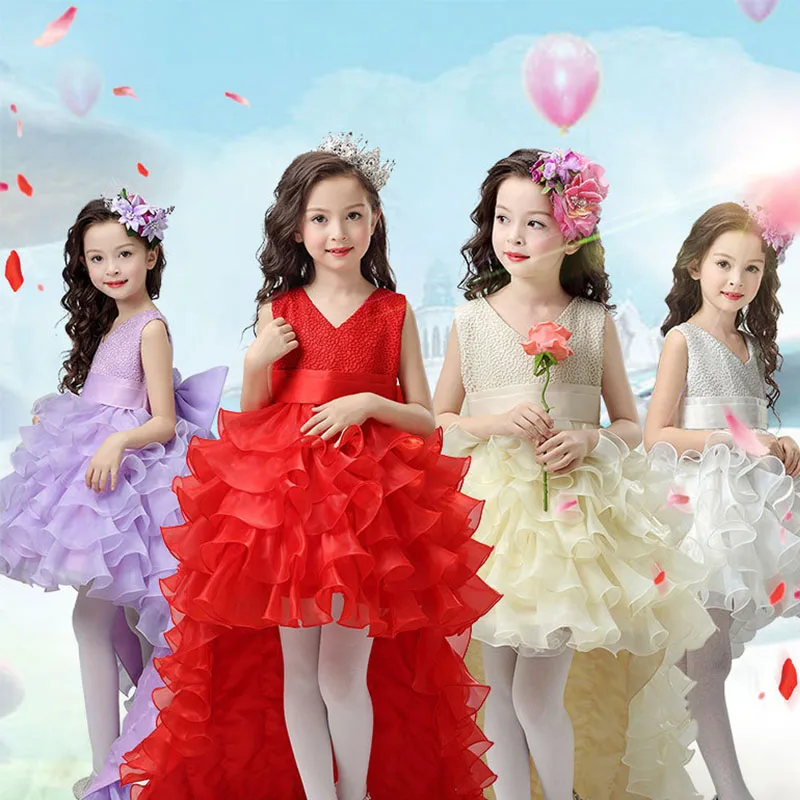 

Girl Dresses 2019 Flower Little Cute Elegant Trailing Princess Wedding Christmas Cute Bow Dress Kids Children Party Gowns