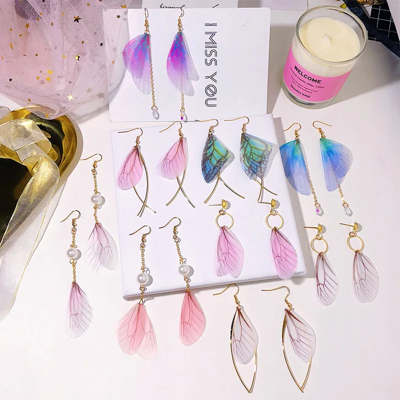 

Trend Retro Handmade Cute Imitation Pearl Chiffon Butterfly Wing Drop Earrings for Girl Women Fashion Jewelry Accessories
