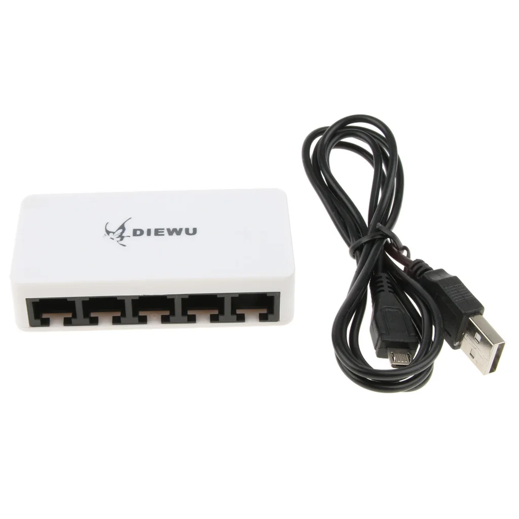 5 Port Fast Ethernet Switch Desktop Network Splitter LAN Hub Micro USB Power