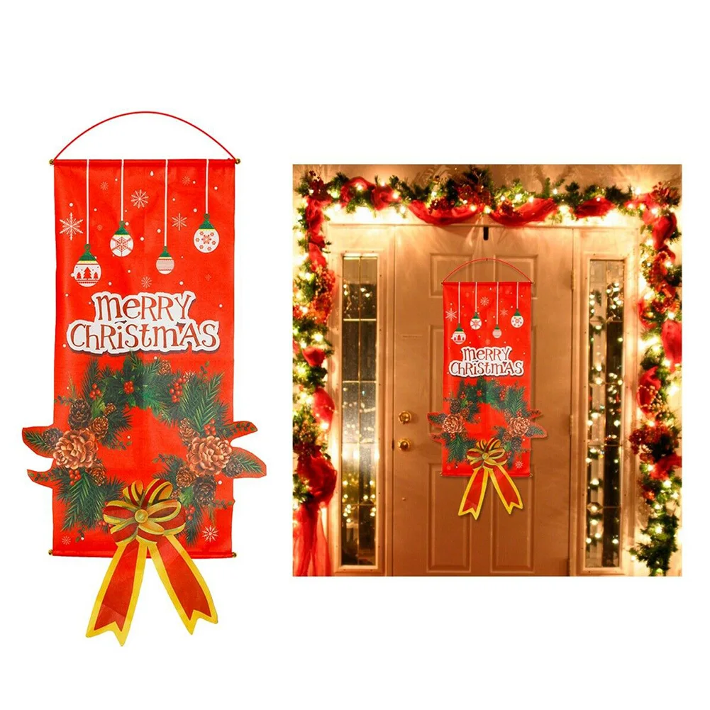 Christmas Wall Home Cloth Banner Window Ornaments Reusable Flag Hanging Decoration Santa Claus Party Door Gifts