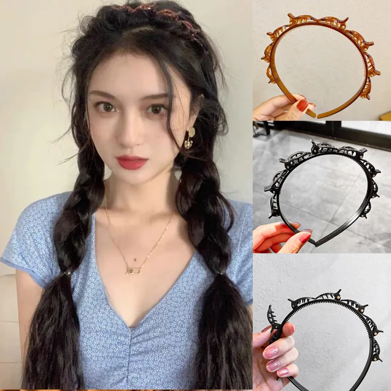 PROD 1005003344640478 Ruoshui Woman Non-Slip Hairband With Clips Double
Band Headband Hairstyle Bezel Hair Hoop Hair Accessories Headwear