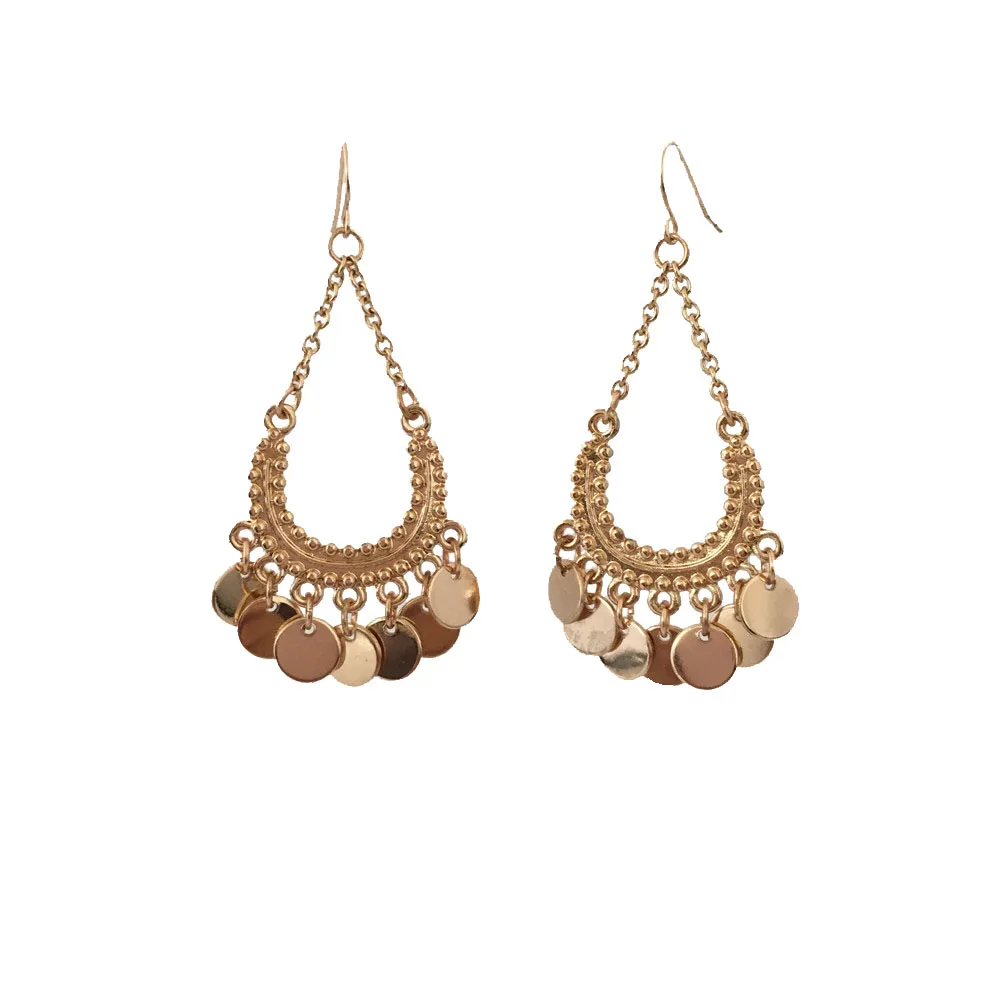 

TRENDY GOLD COLOR PLATING ROUND DISC DROP EARRINGS FOR WOMEN GIRL