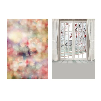 

Retail 2 Pcs 3X5FT Thin Vinyl Photography Backdrop Studio Photo Background, 1 Pcs Blossom Flower Window Curtain & 1 Pcs Abstract