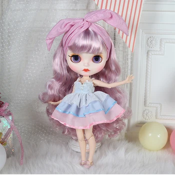 

1/6 19 Joints Blythe Doll Makeup Dolls With Full Clothes For Children Educational Toys Gift - Pink Blue Curly Hair Matte Face