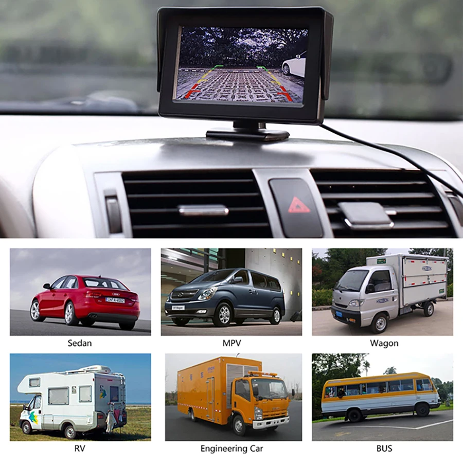 E-ACE J01 монитор для автомобиля/грузовика 4,3 дюймов TFT ЖК-экран с автоматическим реверсом парковочная линия камера заднего вида