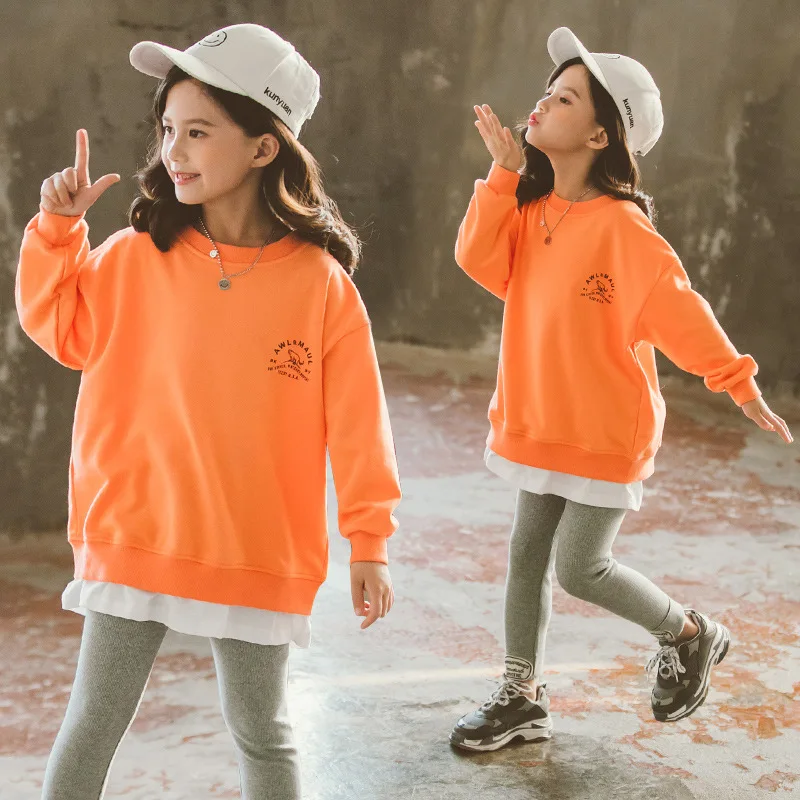 

Korean-style Spring Big Boy 2020 Orange Back Slit Set Girls Childrenswear Western Style Little Girl Clothes