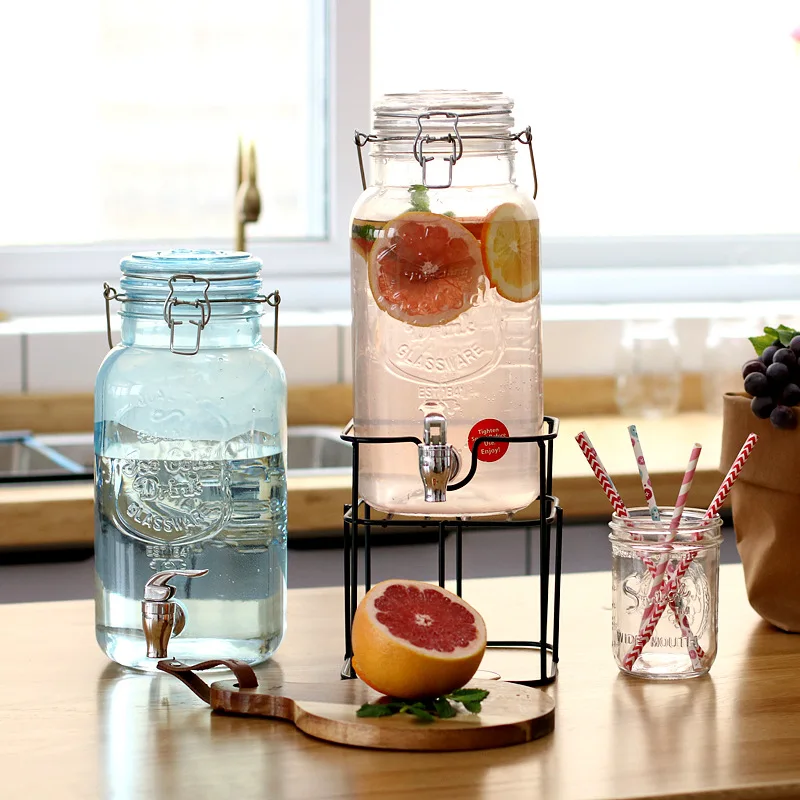 

Juice with Tap Enzyme Bottle Transparent Glass Wine-making Bottle 8 Loaded Household Fruit Beverage Barrel Winebottle