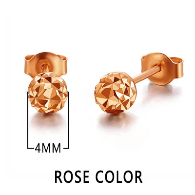 4mm Rose Блестящий Алмазный резной шар 18 К настоящий чистый из розового золота Au750 Сережки для пирсинга Женская Девушка Мода высококлассные ювелирные изделия подарок - Цвет камня: 4mm Rose