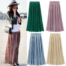 Летняя модная женская плиссированная юбка с эластичной резинкой на талии, повседневные Свинг миди юбки