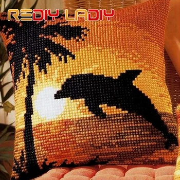 

LADIY Cross Stitch Pillow Cover ANIMALS Cushions for Sofas SUNSET Decorative Pillow Case DMC Counted Cross-Stitch