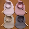 BPA Free Baby Silicone Tableware Waterproof Bib Flexible Saliva Towel Solid Color Sucker Bowl And Spoon For Children ► Photo 2/6