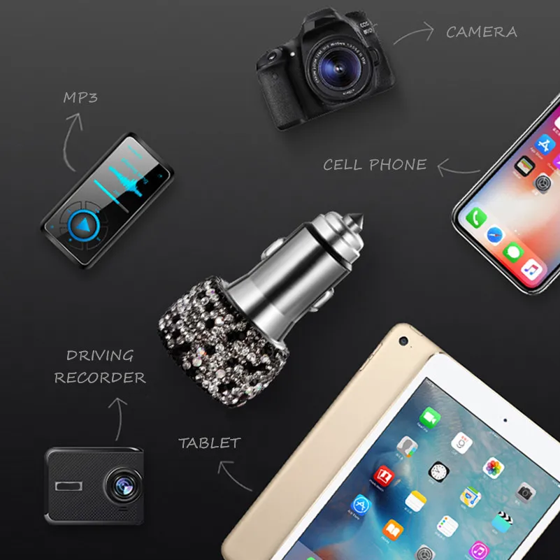 New-Bling-Diamond-Rhinestone-Car-2-in-1-Dual-USB-Port-Fast-Charging-Safety-Hammer-Charger (5)