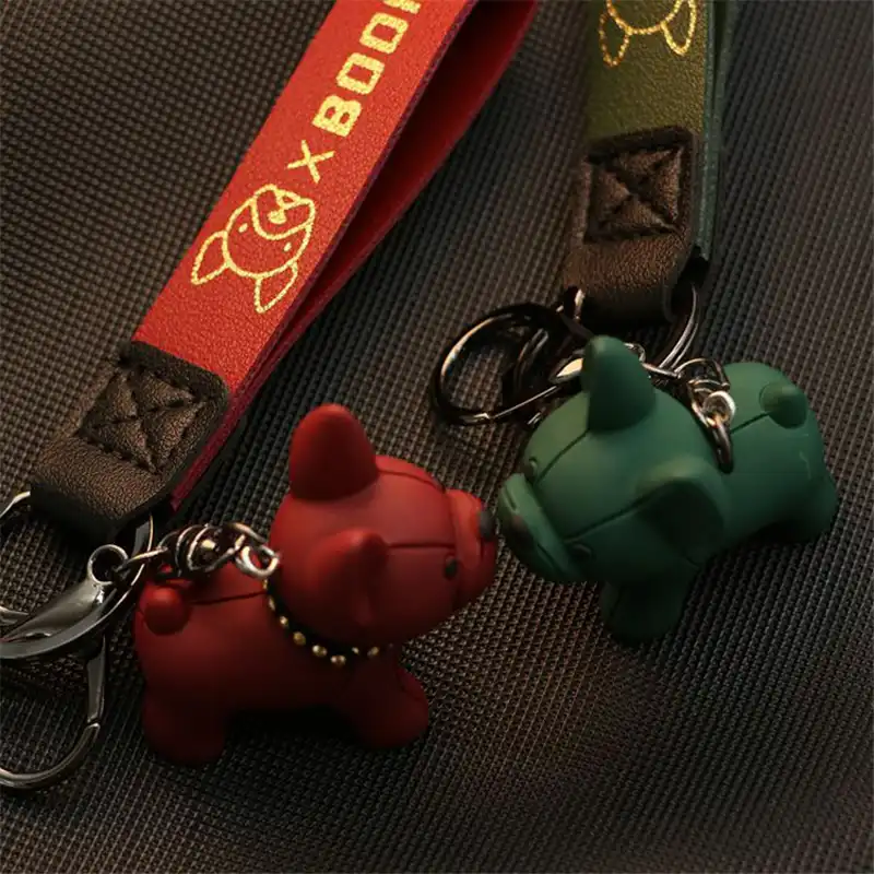 Taloit Portachiavi francese Bulldog alla moda Punk Pu in pelle con ciondolo a forma di cane per donne e gioielli da uomo