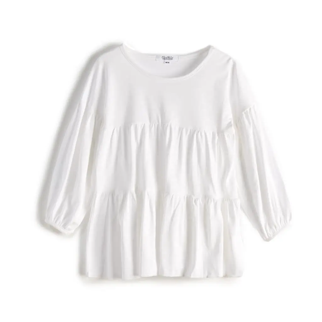 

CupofSweet Solid Tiered Top Girls Tee Shirt Casual Kids Blouses 2019 Autumn Fashion Long Sleeves Solid Top Tee Shirts Girl Tops