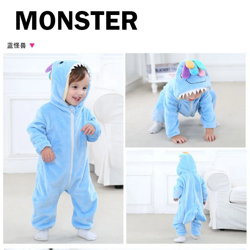 Милые детские пижамы домашние теплые мягкие фланелевые детские ползунки костюм Тигр утка Панда косплей одежда для сна - Цвет: monster