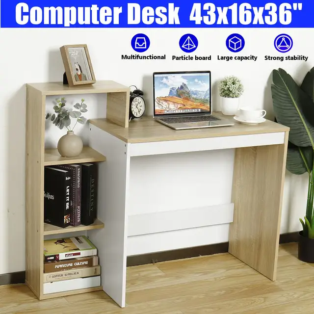 Business Office Furniture Laptop Desk Workstation With 4 Layer Shelf Storage