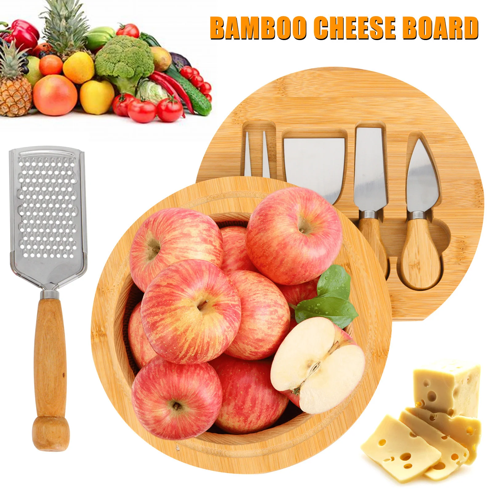 Cheese Plate Bamboo Wooden Board with Knife Set Rotatable Serving for and Appetizers | Дом и сад