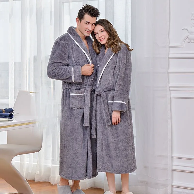 Winter Thick Warm Couples Kimono Robe Women Men Bath Gown Robe Dress Fluffy Plush Flannel Lovers Yukata Nightwear Sleepwear