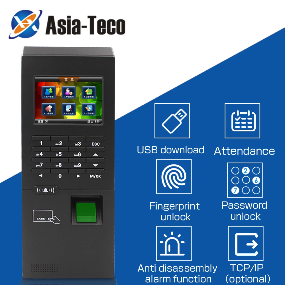 2.8inch Biometric Fingerprint Time Clock 125Khz RFID Access Control Keypad 2000 User USB TCP/IP RS485 Attendance | Безопасность и