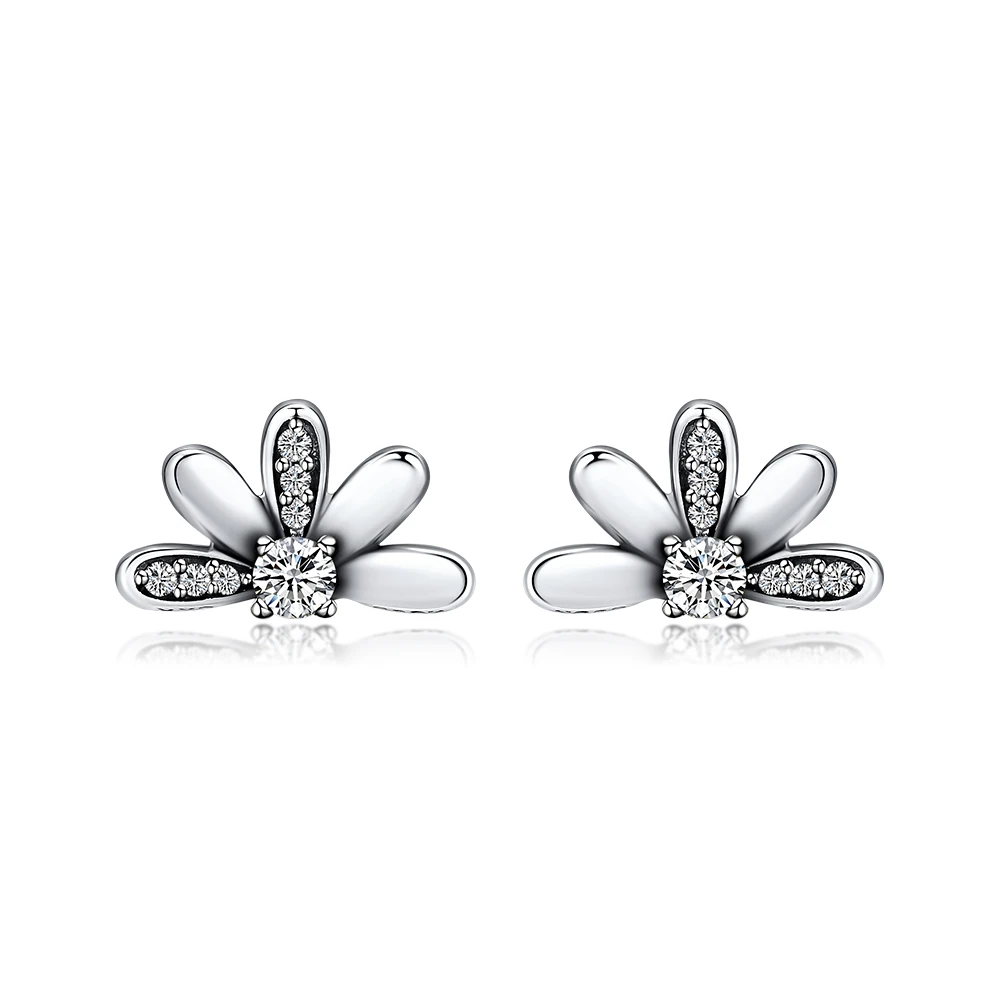 

100% 925 Sterling Silver Sparkling Half Daisy Stud Earring Jewelry Free Shipping