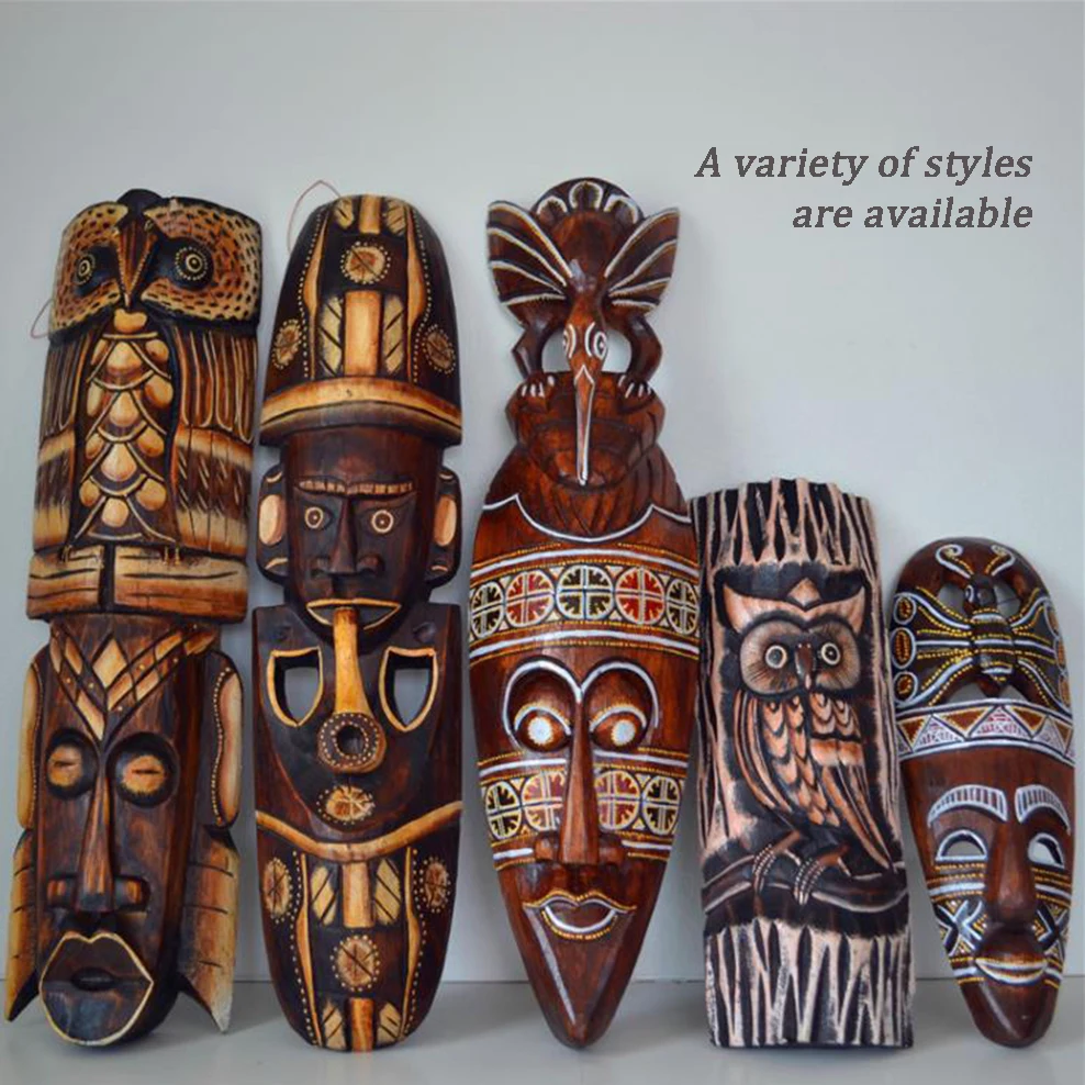 Thai Wood Carving Mask Wall Hanging Retro Wooden Crafts Home Bar Club Wall Decoration Wooden Retro Facebook Pendant 2