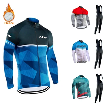 

Northwave Warm NW 2020 NW Winter Thermal Fleece Cycling Clothes Men's Jersey Suit Outdoor Riding Bike MTB Clothing Bib Pants Set