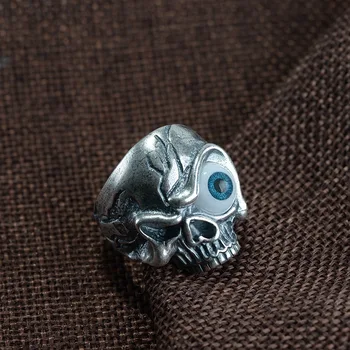 

FNJ Punk Skull Eye Resin Rings 925 Silver Adjustable Size Open Popular S925 Solid Silver Ring for men Jewelry Fine