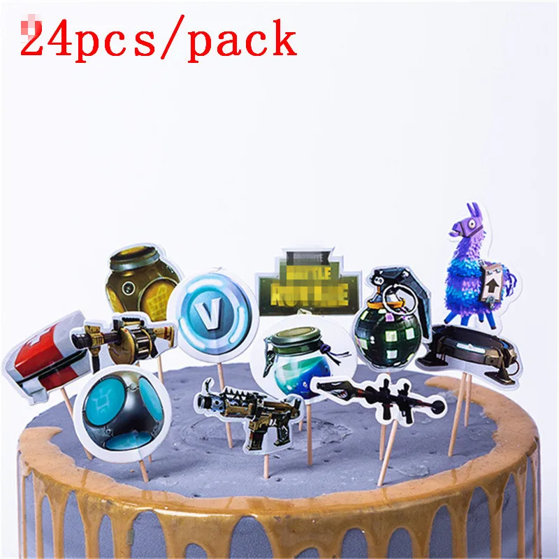 Toppers-24Pcs 24 шт./лот, популярная игра, ночь в крепостях, топпер для кексов, детские украшения на день рождения, вечерние украшения для детской вечеринки - Цвет: Toppers-24Pcs