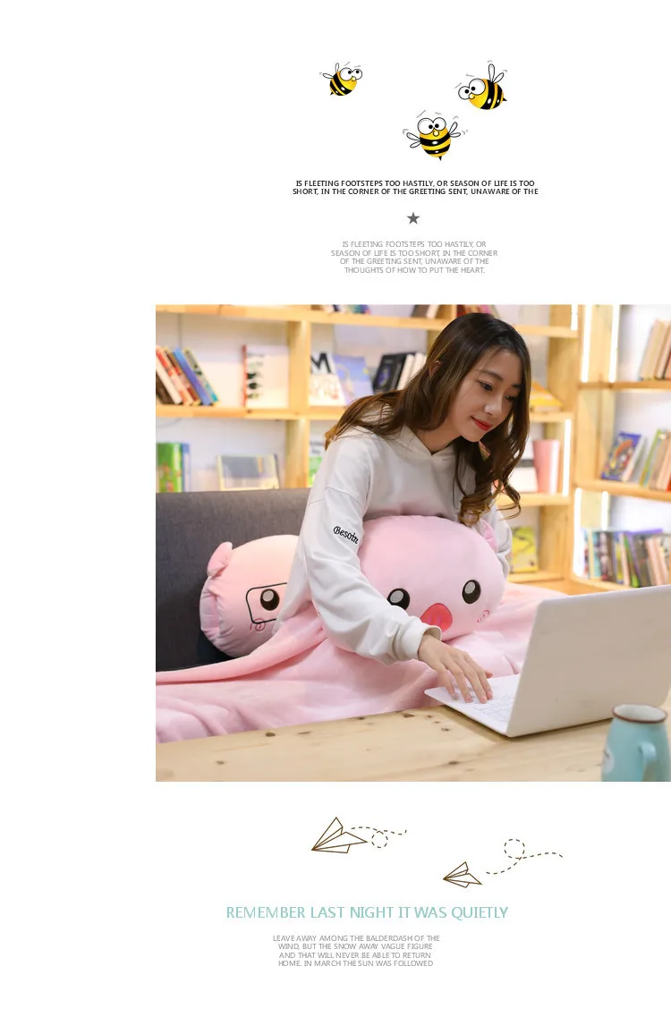 Pillow Blanket Dual Purpose Pig Pillow Cartoon Coral Velvet Airable Cover Office Lunch Break Pillow Small Blanket Cushion