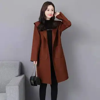 

Autumn Winter Women Coats Casual Jackets Long Sleeve Blends Outwear Female Elegant Wool Coat