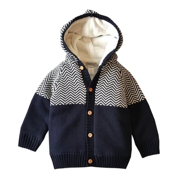 

Boys And Girls Sweater Kids Outwear Girls Winter Coat Hooded Boys Knitted Jacket Plus Velvet Patchwork Coral Cashmere Lining Ca