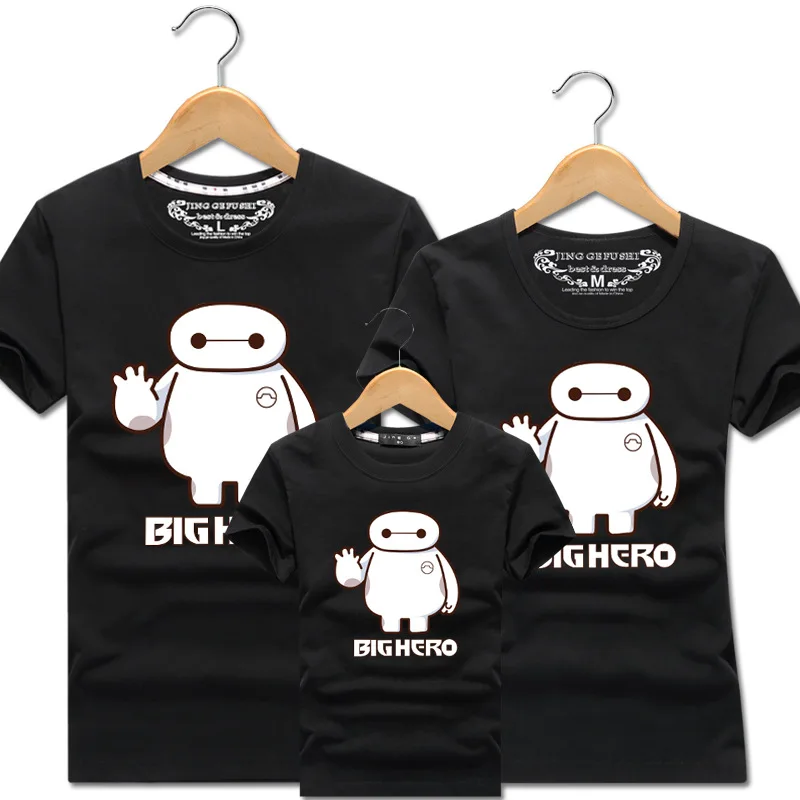 Baymax/Хлопковые футболки с короткими рукавами; 5XL; одежда для папы, мамы, родителя и ребенка; одинаковые комплекты для семьи; подарки для детей; Прямая поставка - Цвет: black Baymax tops