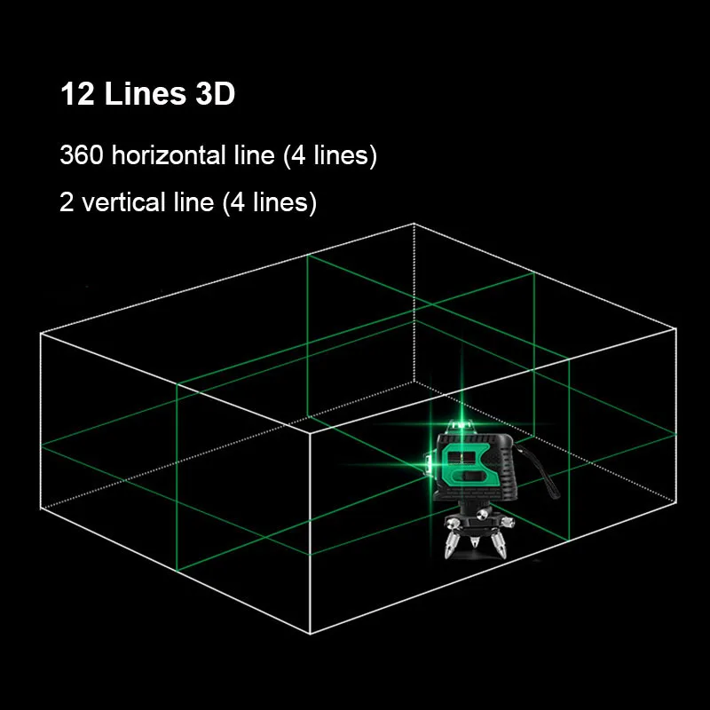 Green Blue Red Light Laser Level 12 Lines Vertical Horizontal Line Straight Measurer Rotate 360 degree Automatic Leveling Meter