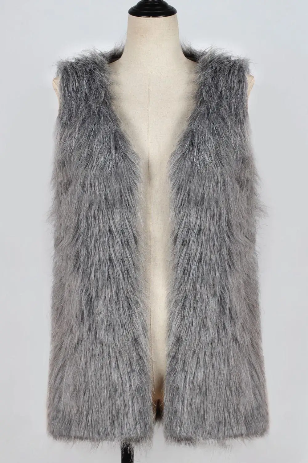 Gray Women's warm coat fashion vest vest women's wild mid-length long sleeves imitation fur coat women's casual top vest - Color: Gray