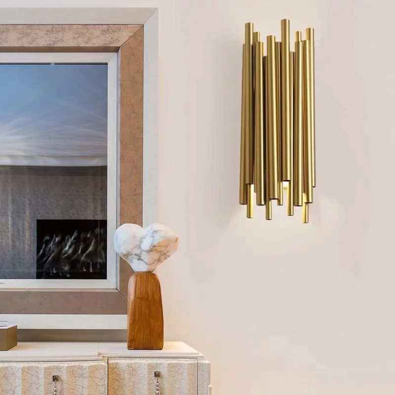 Günstige Gold Metall Rohr Körper wohnzimmer Led Wand Lampen Oberfläche montieren Schlafzimmer Nacht Wand Licht Wand Dekoration Nordic Loft Wand leuchte