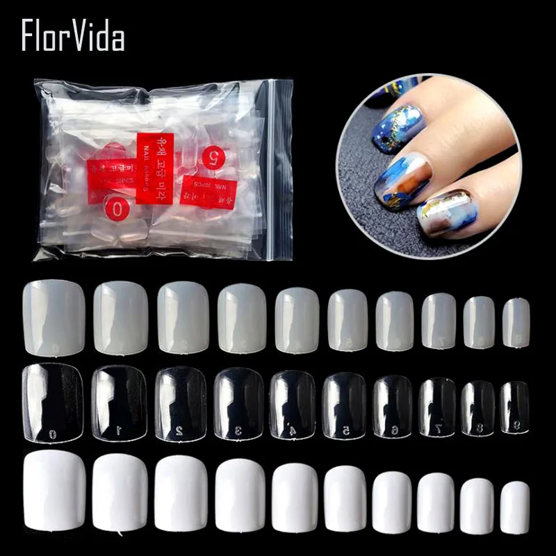 

600pcs Short Square Shape False Nail Tips Full Nails Tips Finger Beauty Fake Nails Tips Natural Clear White Style False Nail