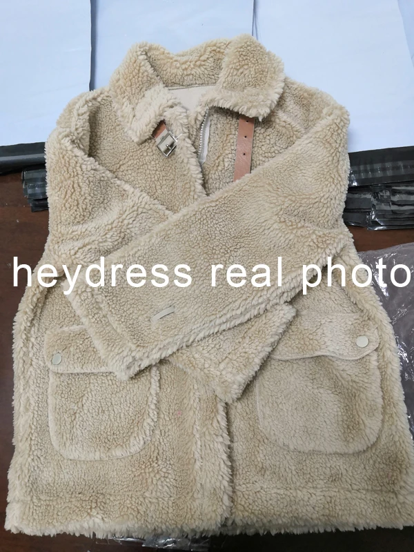 Heydress, Осень-зима, женское однотонное пальто из овчины с мехом ягненка, Женская куртка из зернистой овчины, Женская Повседневная теплая верхняя одежда