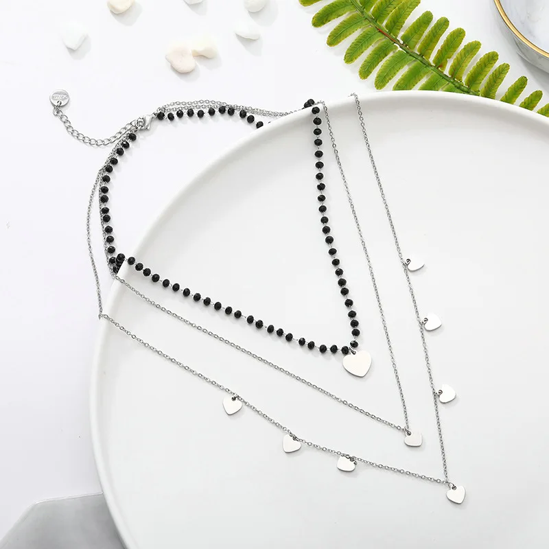 

Cool Multilayer Heart Wafer Women's Pendant Necklace Europe And America New Style Accessories AliExpress Combination Necklace