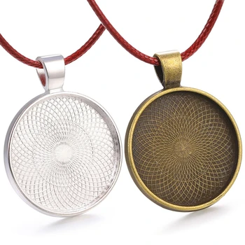 

JUYA 1/5/10pcs 25mm Cabochon Cameo Tray Bezel Blank 45mm Genuine Leather Rope For Women Men Necklace Pendant DIY Jewelry Making