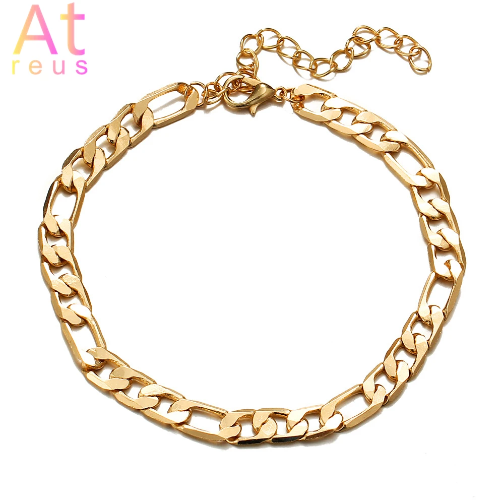 

Retro Metal Gold/Silver Color Figaro Snake Link Chain Anklet For Women Men Ankle Bracelet Fashion Beach Accessories Foot Jewelry