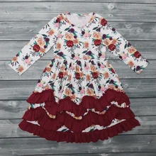 Новое поступление, платье для девочек, осенне-зимнее платье, милая одежда с цветочным узором,, LYQ908-917