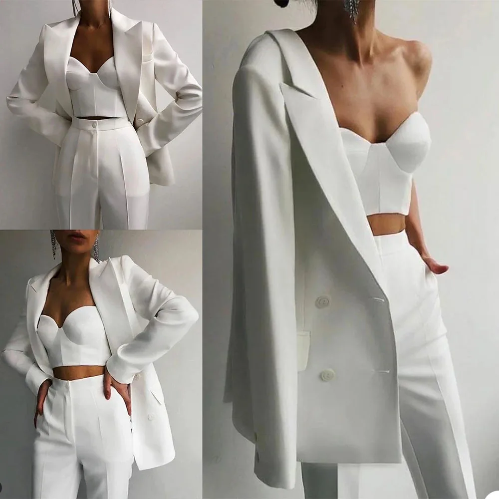 

Ivory Women Suits Double Breasted Blazer Tailore Made 3 Pieces Mother Of Bride Dress Business Office Ladies Jacket Vest Pants