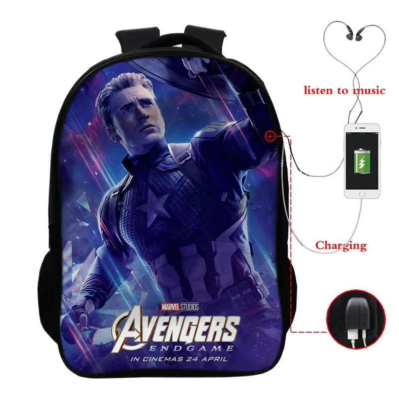 photo colour Мстители Бесконечность Войны Рюкзак USB зарядка танос печать мультфильм детские школьные сумки для мальчиков подростков Mochila - Цвет: photo colour